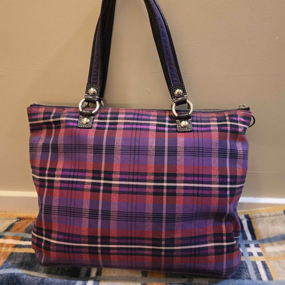Coach Poppy Purple Plaid Tote Bag - Picture 2 of 5